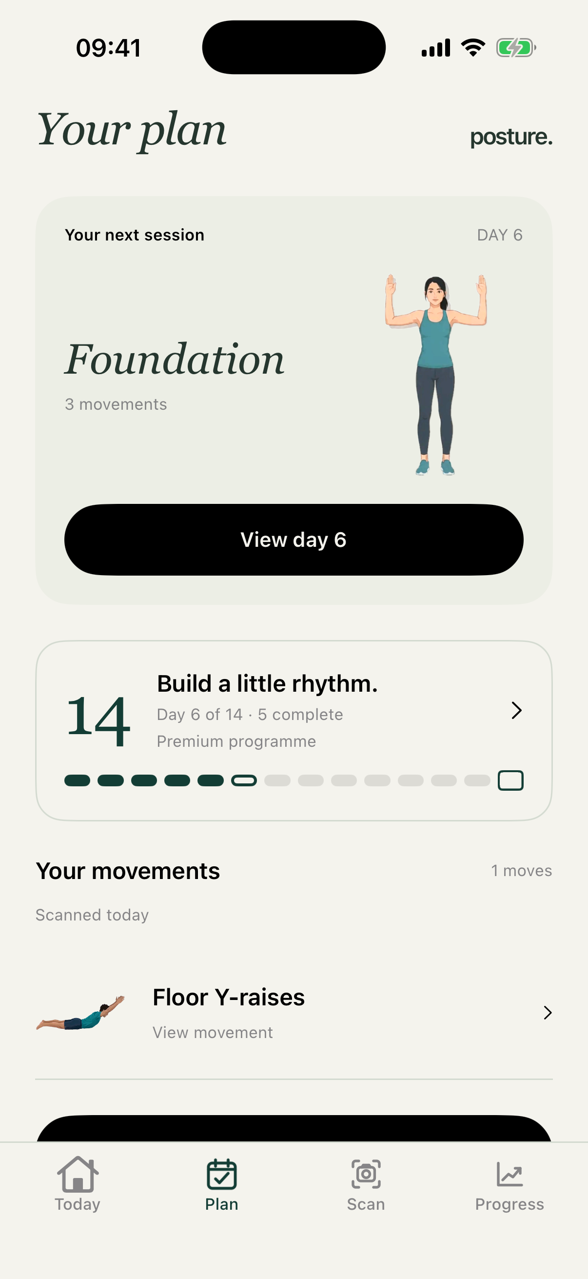 Development Posture Plan screen with sample programme and movement data